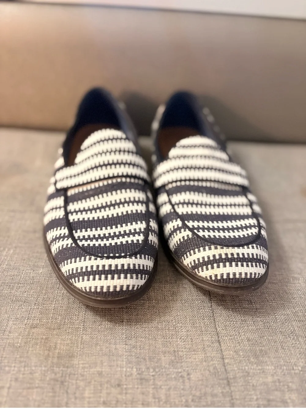 Aldo Men’s Navy and White Striped Woven Loafers